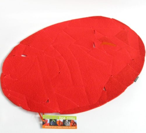 Table trivet or hotpad in bright red and orange wool felt upcylced offcuts eco design