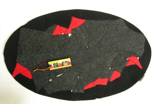 Wool felt table topper in charcola grey, black and bright red upcycled eco friendly