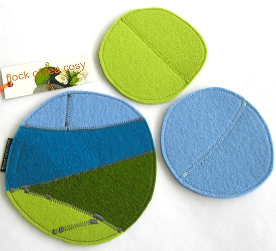 Eco-concious colourful wool felt trivet and coaster set made from offcuts.