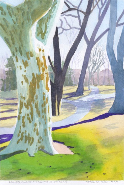 Original small watercolour painting modern lanscape London Plan tree High park Toronto