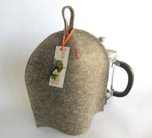 Modern clean design for this coffee warmer for french press in industrial wool felt