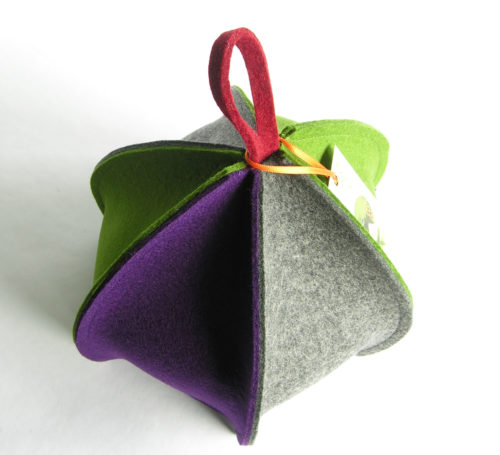 Colourful modern wool felt tea cosy with six sides, expandable
