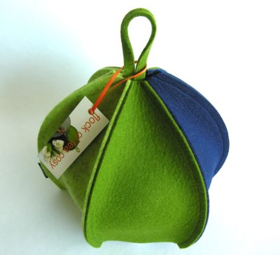 Modern minimalist wool felt tea cosy expandable by flock of tea cosy made in canada