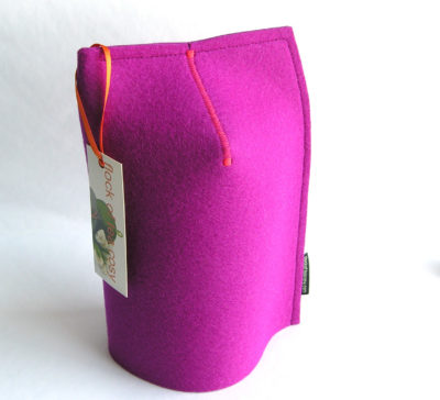 Modern design tall mug cosy in bright Magenta Pink thick wool felt