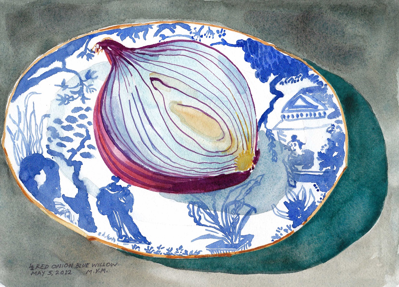 SOLD 2022 May 5 Half Red Onion, Blue Willow