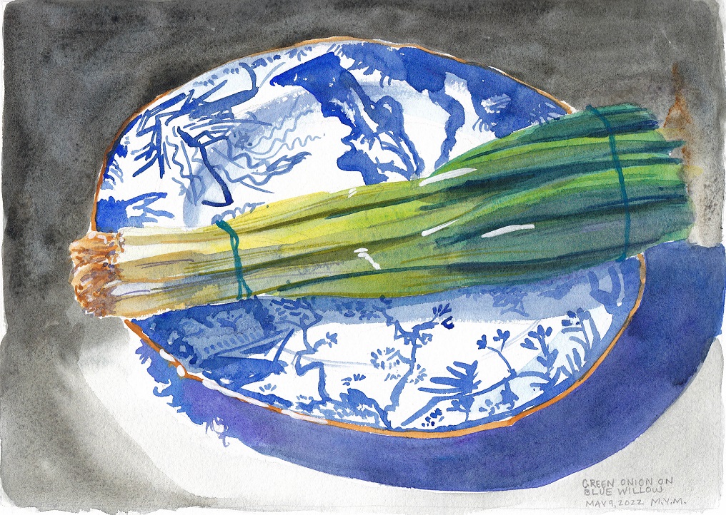 SOLD Green Onion, Blue Willow